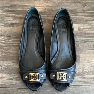 Black Leather Tory Burch Flats